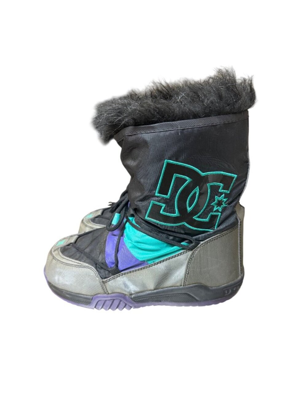 DC Lodge Boot Faux Fur Winter Snow Boots Black/Teal/Purple Size 10 US  Womens
